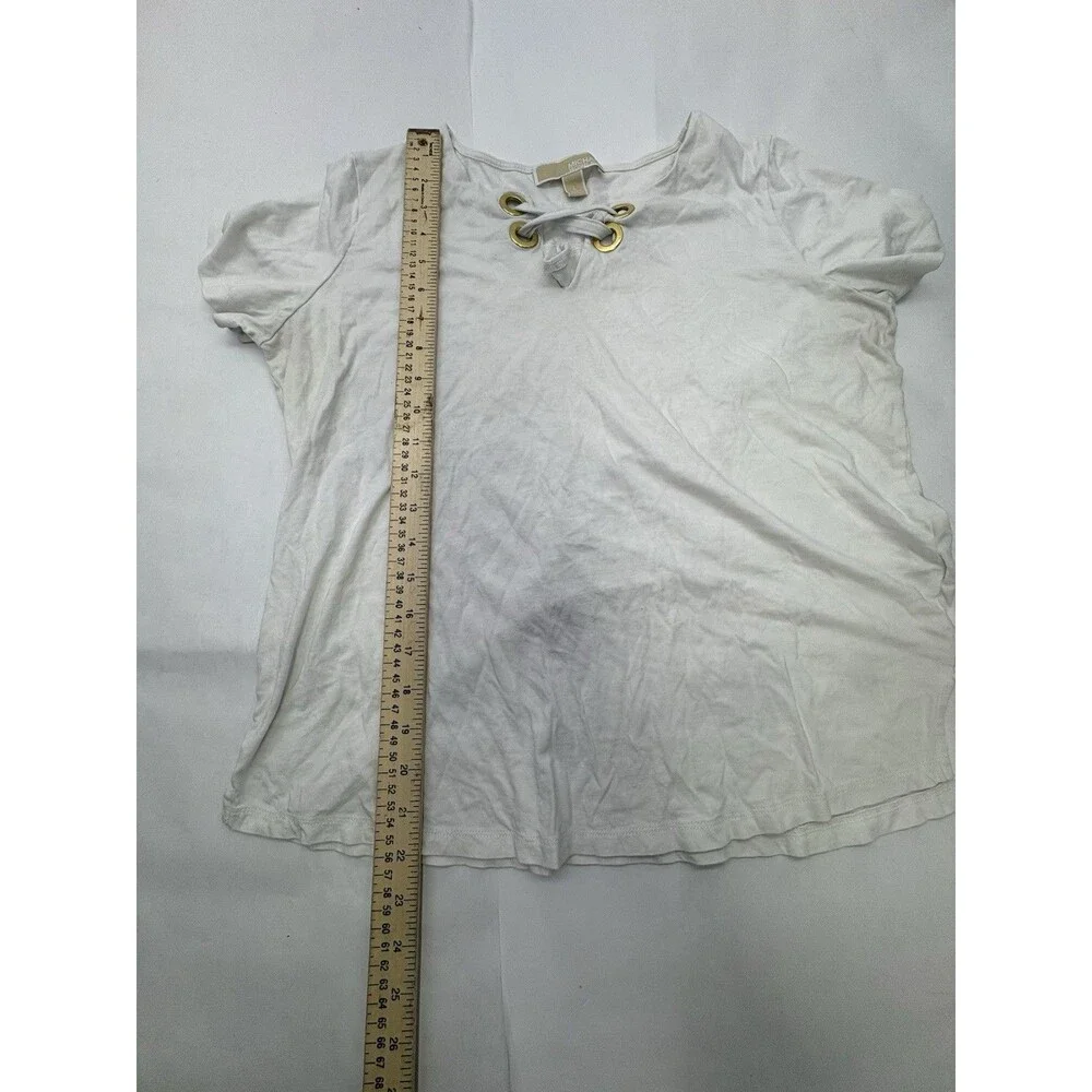Michael Kors Women's White Lace-Up Grommet Short Sleeve Top Size Large